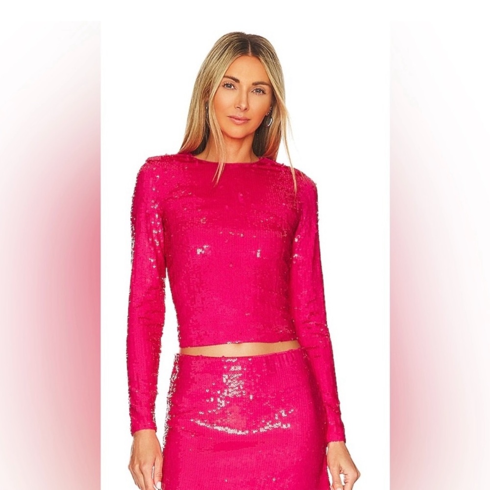 Alice + Olivia Hot Pink Sequin Long Sleeve Top - Size Small